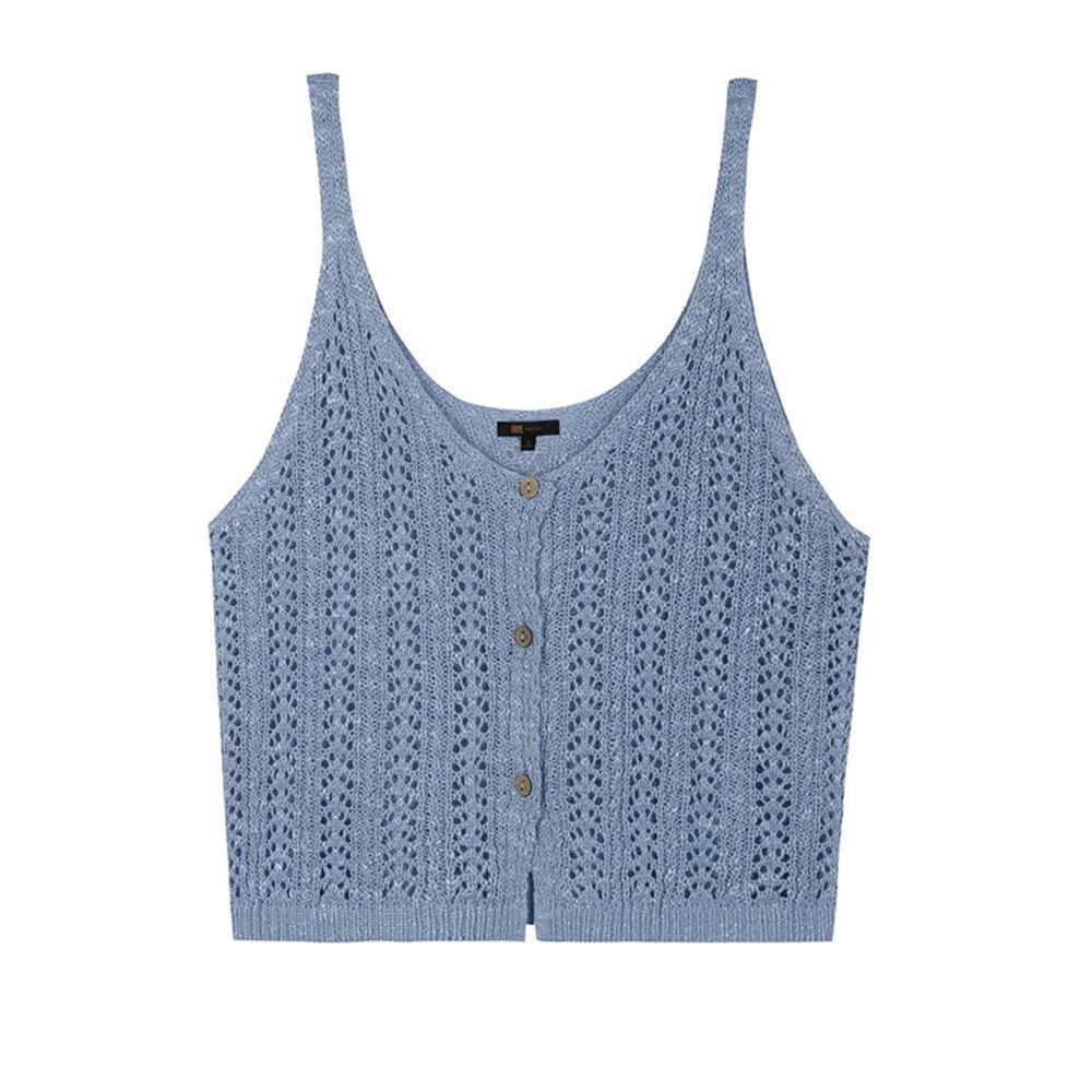Frye‎ Crochet Button Up Pointelle Crop Tank Slate Blue Size L NEW!